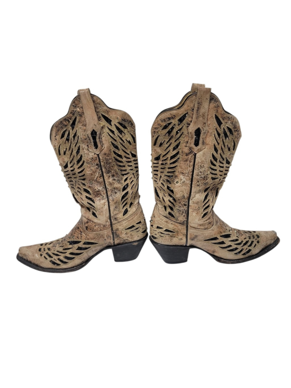 Corral Women's Cowboy Boot Size 9M Sequins Butterfly Distressed Brown Leather